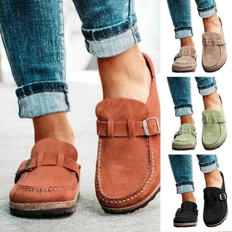 Suede Buckle Strap Slippers
